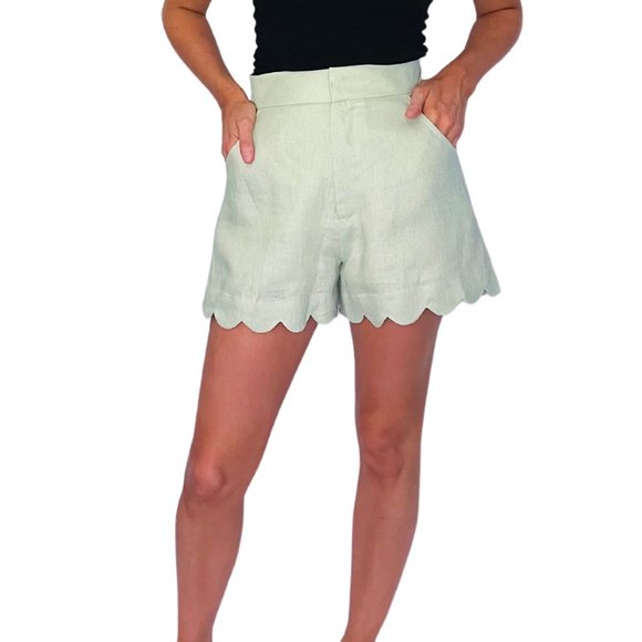 Linen Mint Scallop Shorts - Picture 1 of 1
